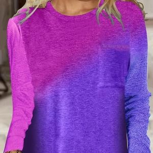 Color Block Pink / Purple Long Sleeve T-Shirt Size M